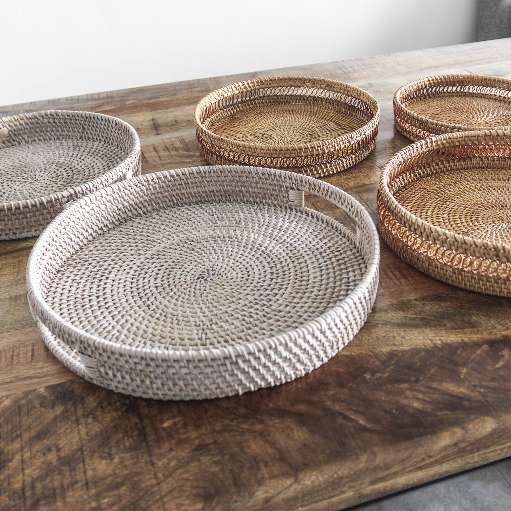 Whitewashed Rattan Tray