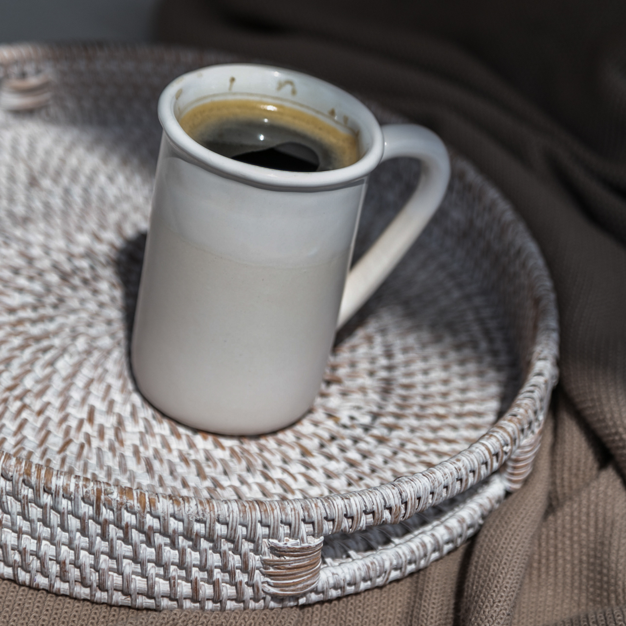 Whitewashed Rattan Tray