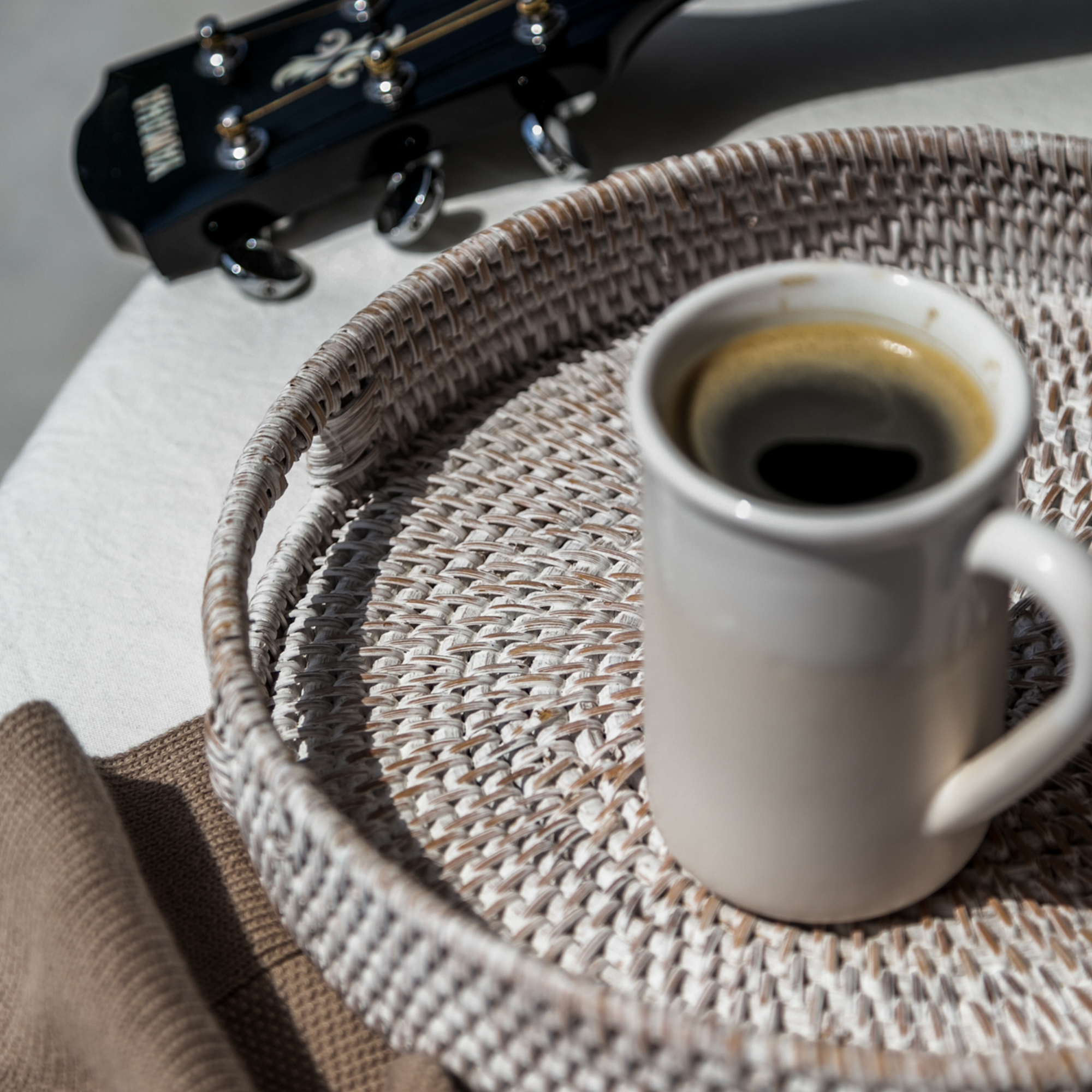 Whitewashed Rattan Tray